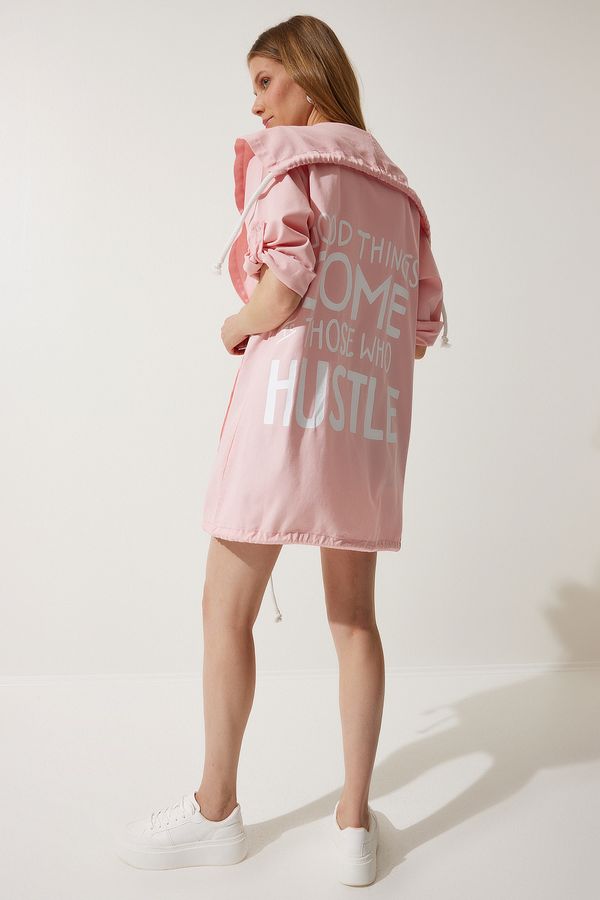 Happiness İstanbul Happiness İstanbul Women's Pink Printed Oversize Gabardine Jacket