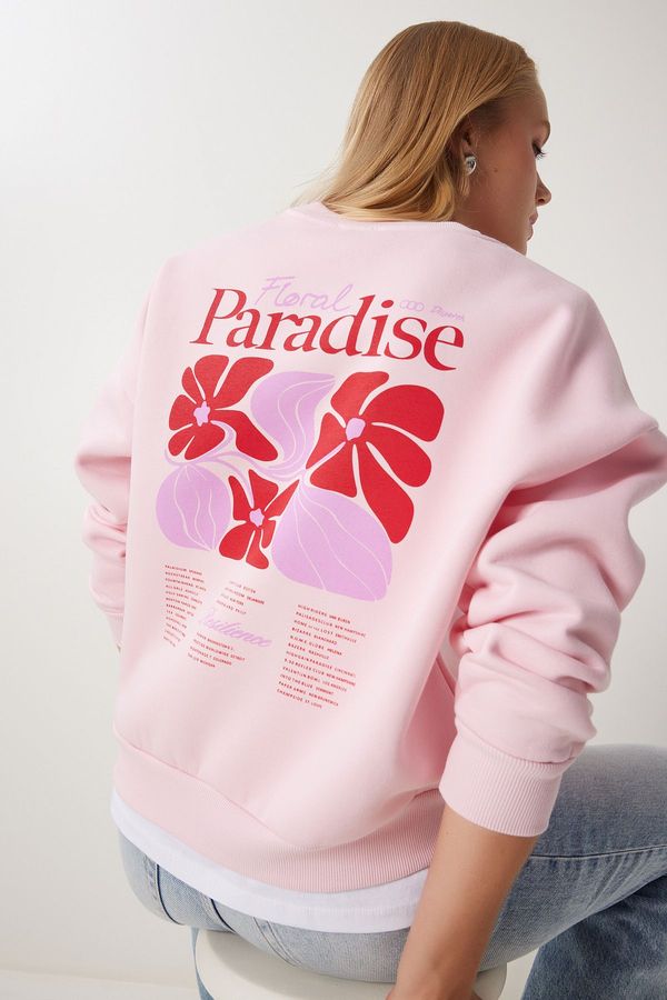 Happiness İstanbul Happiness İstanbul Women's Pink Printed Raised Knitted Sweatshirt