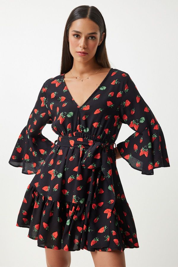Happiness İstanbul Happiness İstanbul Women's Red Black Patterned Summer Viscose Flared Dress