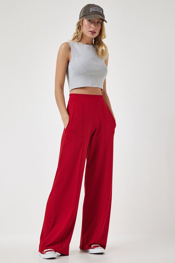 Happiness İstanbul Happiness İstanbul Women's Red High Waist Scuba Palazzo Pants