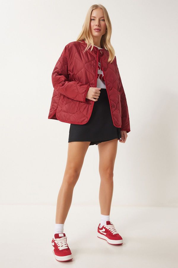 Happiness İstanbul Happiness İstanbul Women's Red Large Pocket Quilted Jacket