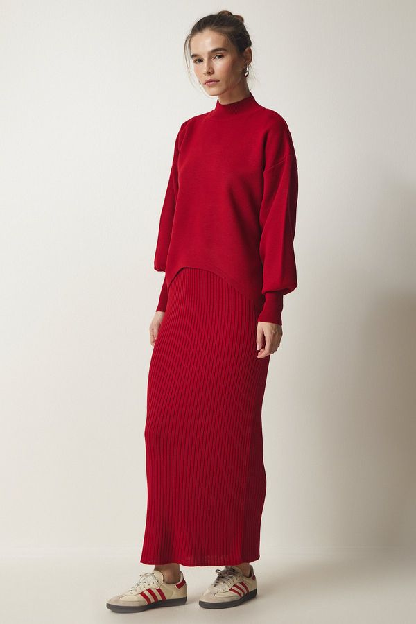 Happiness İstanbul Happiness İstanbul Women's Red Ribbed Knitwear With Sweater Dress