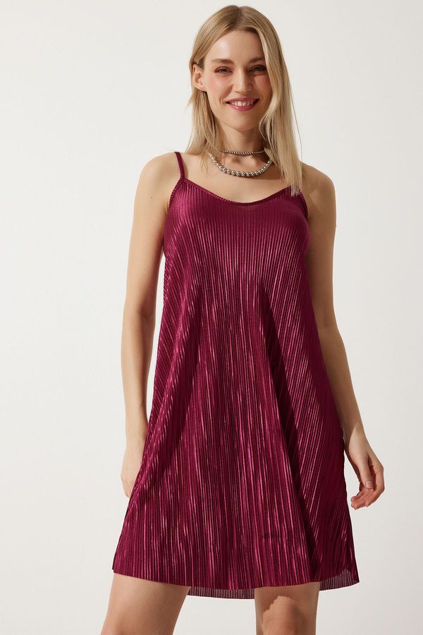 Happiness İstanbul Happiness İstanbul Women's Red Strappy Pleated Summer Mini Knitted Dress