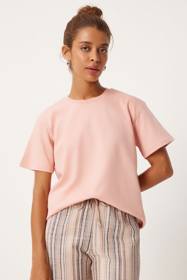 Happiness İstanbul Happiness İstanbul Women's Salmon Crew Neck 100% Cotton Combed Cotton T-Shirt