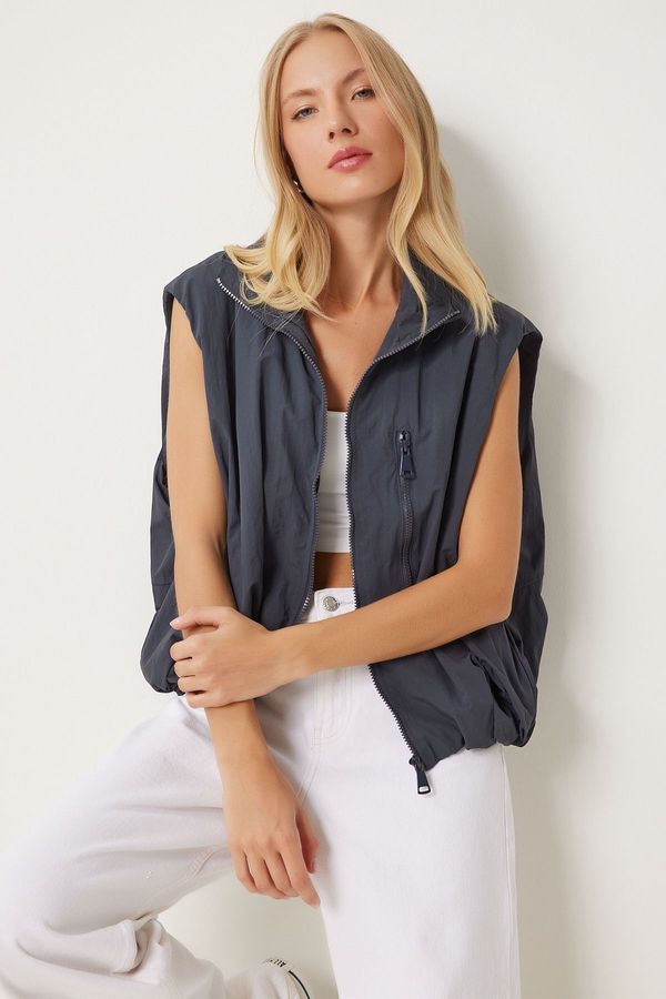 Happiness İstanbul Happiness İstanbul Women's Smoke Stand Collar Elastic Waist Parachute Vest