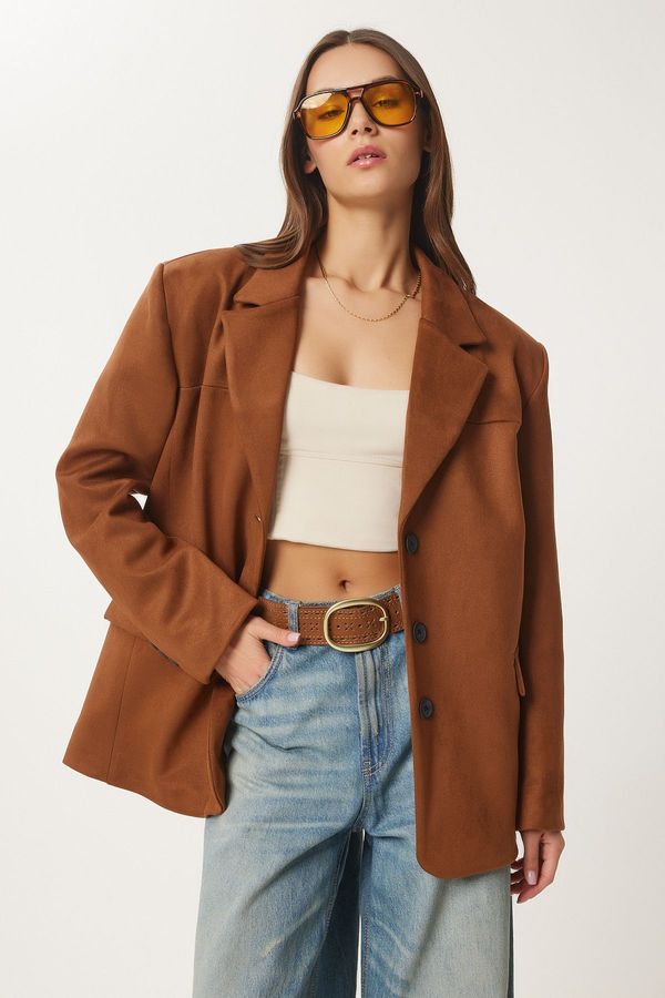 Happiness İstanbul Happiness İstanbul Women's Tan Premium Suede Blazer Jacket