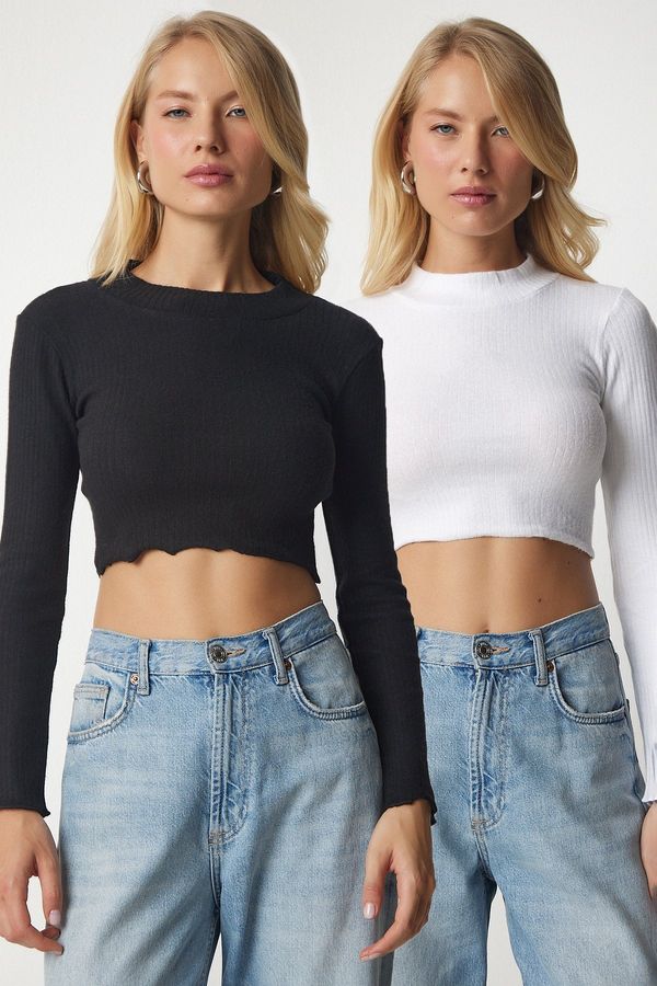 Happiness İstanbul Happiness İstanbul Women's White Black Corduroy 2-Pack Sweater Crop Top