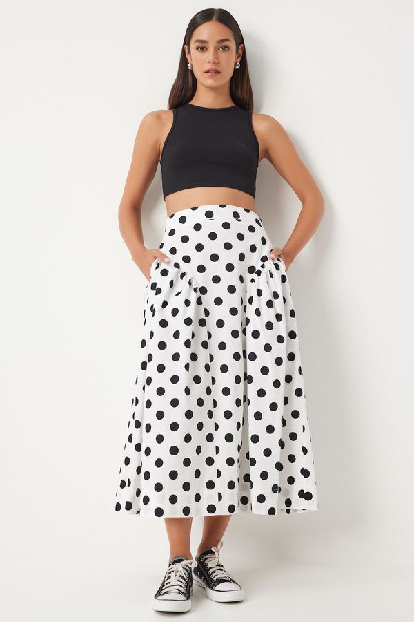 Happiness İstanbul Happiness İstanbul Women's White Polka Dot Summer Poplin Skirt