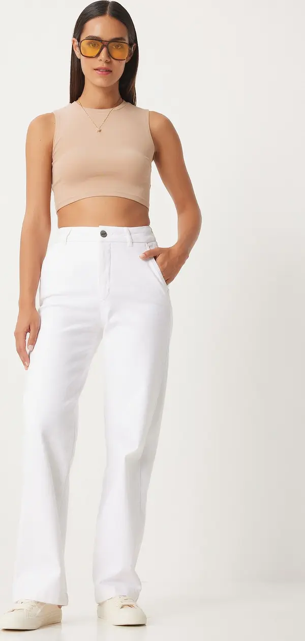 Happiness İstanbul Happiness İstanbul Women's White Wide Leg High Waist Jeans