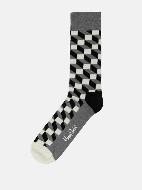 Happy Socks Happy Socks Filled Optic Socks in White, Black and Grey