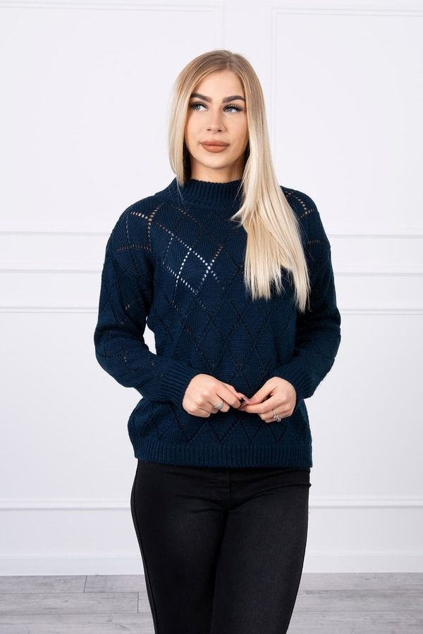 marka niezdefiniowana High-neckline sweater with diamond pattern navy blue