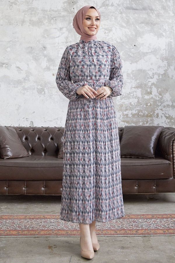 InStyle InStyle Miori Polka Dot Плисирана рокля от шифон - сива