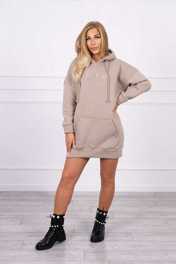 marka niezdefiniowana Insulated sweatshirt with embroidered oversize inscription dark beige