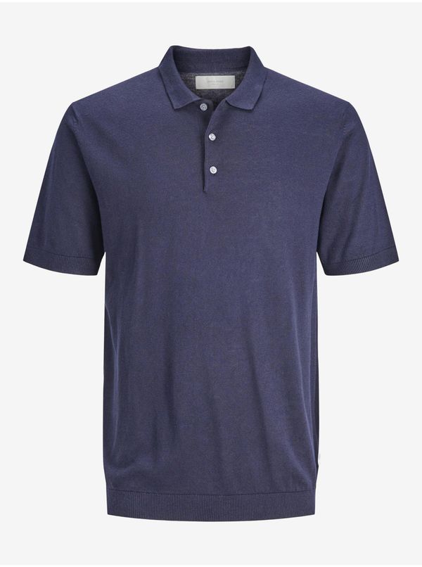 Jack & Jones Jack & Jones Dark blue men's knit polo shirt with linen blend Jack & Jon - Men's