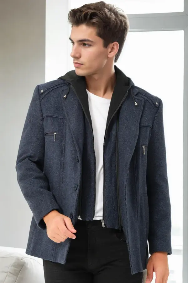 dewberry K9532 DEWBERRY MEN'S COAT-DIAGONAL NAVY BLUE