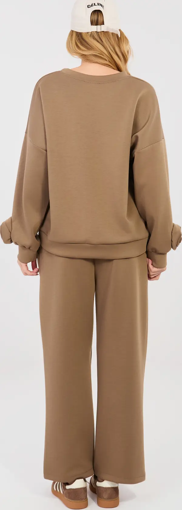 Italy Moda Кафяв дамски комплект с декоративни ръкави