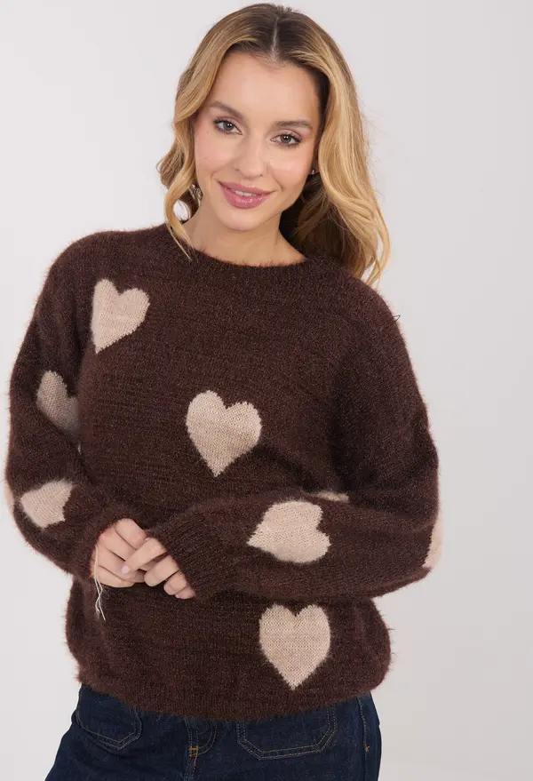 Italy Moda Кафяв пуловер с мотив на сърце
