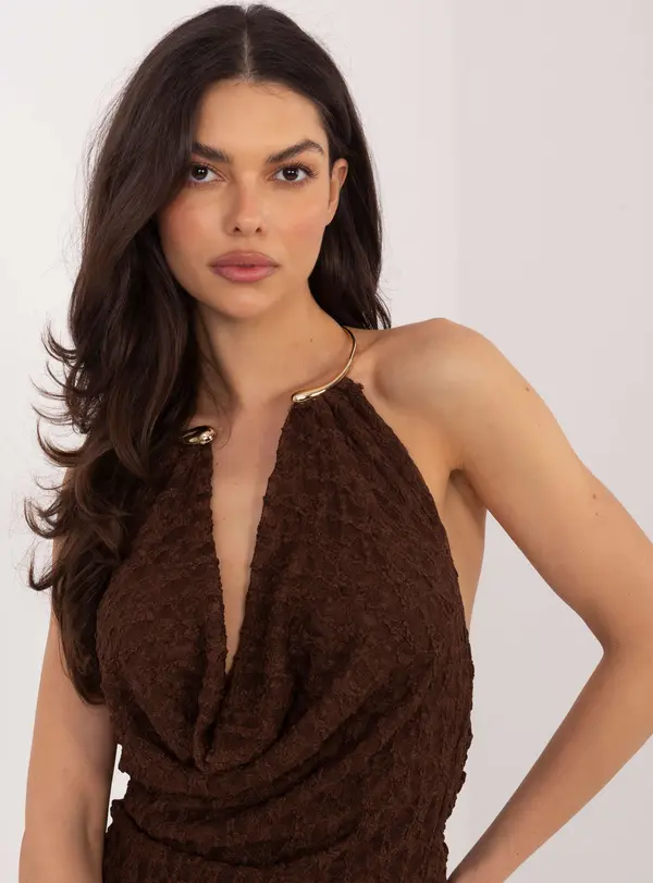 Italy Moda Кафяв топ с декоративно деколте