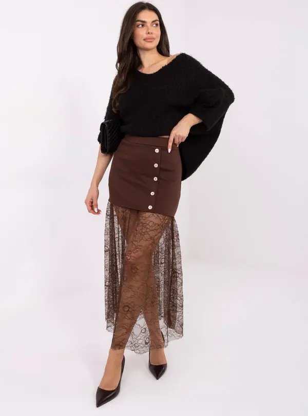 Italy Moda Кафява асиметрична пола с дантела