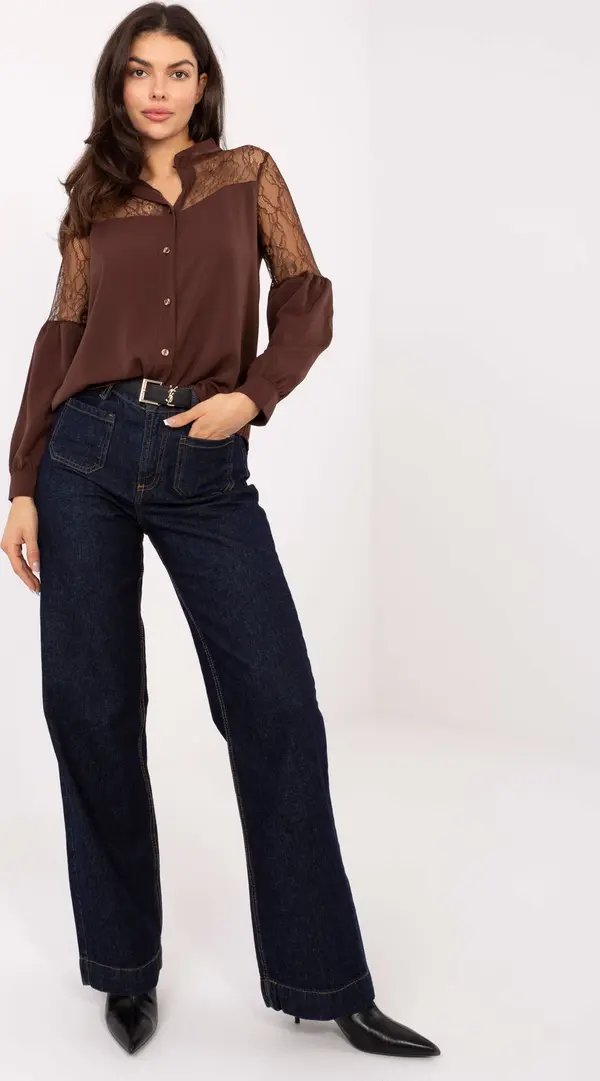 Italy Moda Кафява блуза с дантела