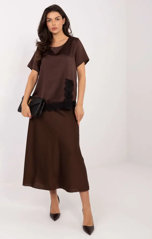 Italy Moda Кафява блуза с дантела