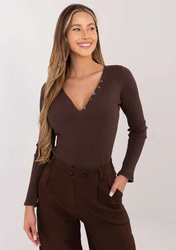 RUE PARIS Кафява блуза с дълъг ръкав