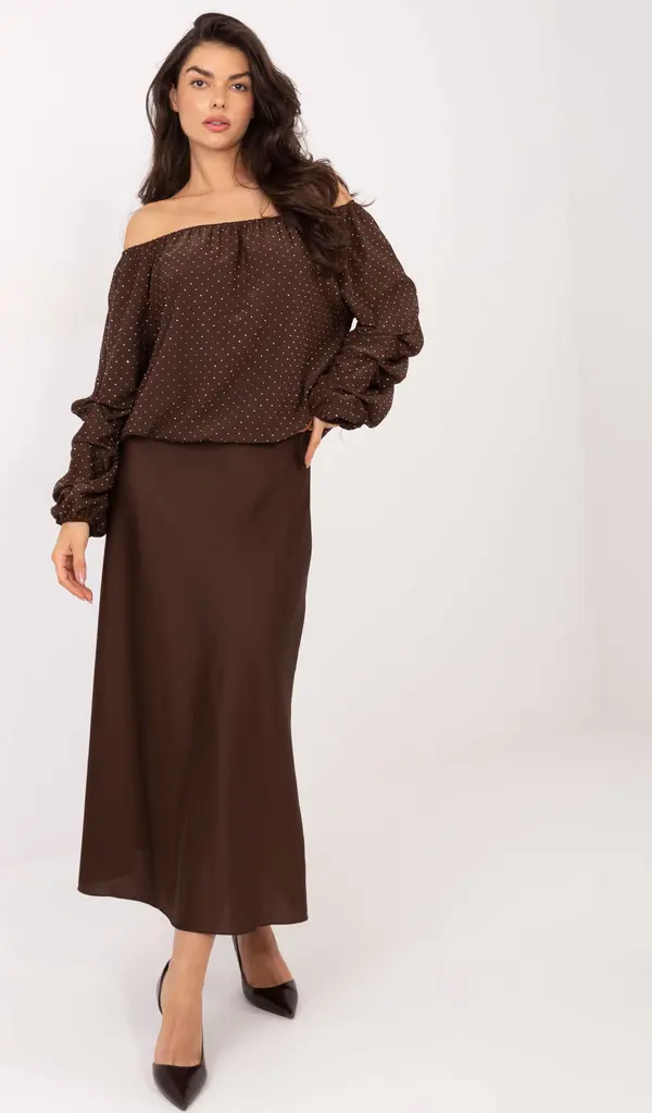 Italy Moda Кафява блуза с оголени рамене и шарки