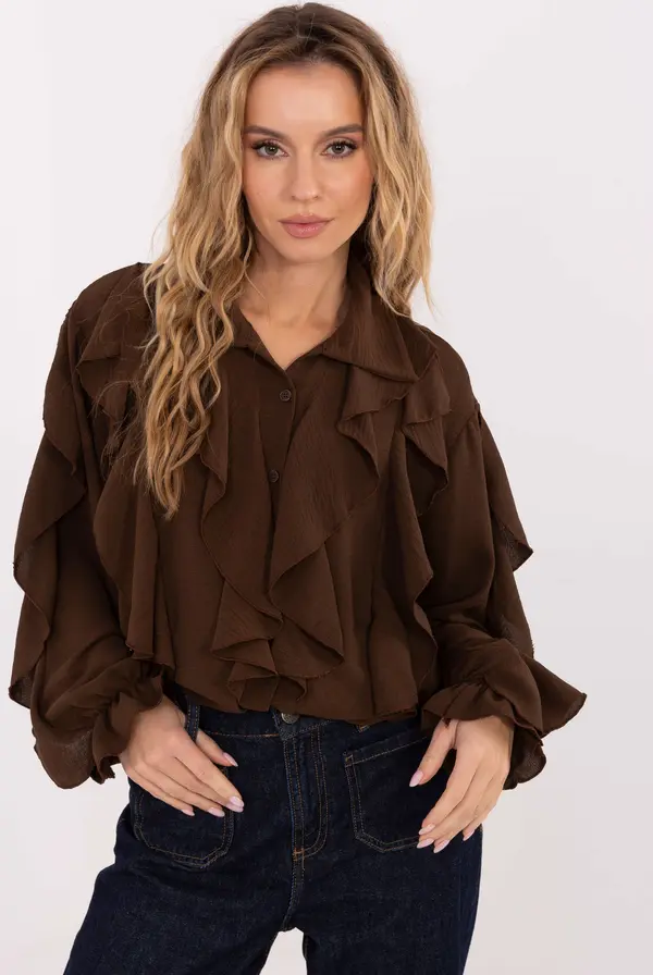 Italy Moda Кафява блуза с волани