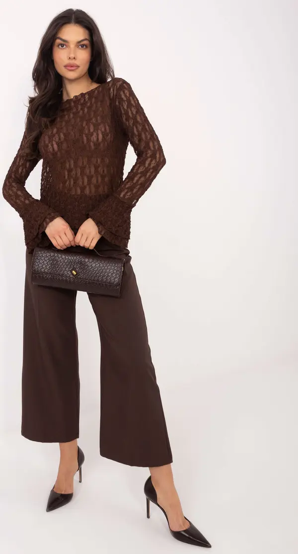 Italy Moda Кафява дантелена блуза