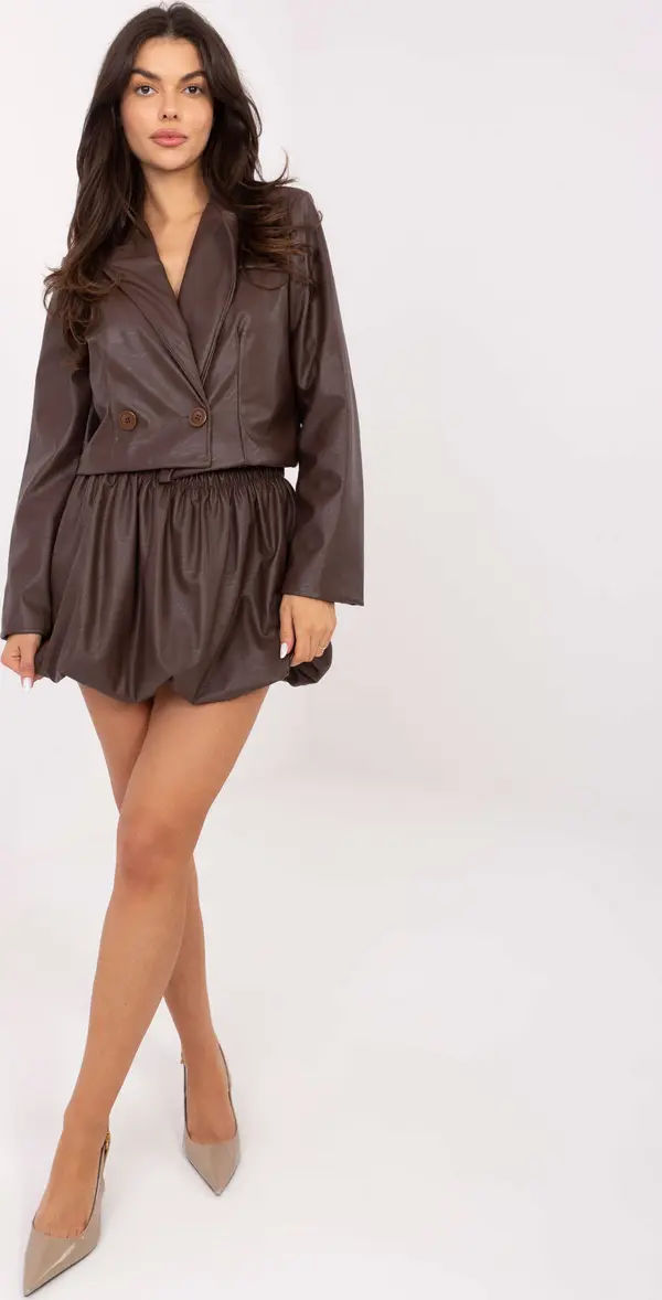 Italy Moda Кафява кожена пола с яке