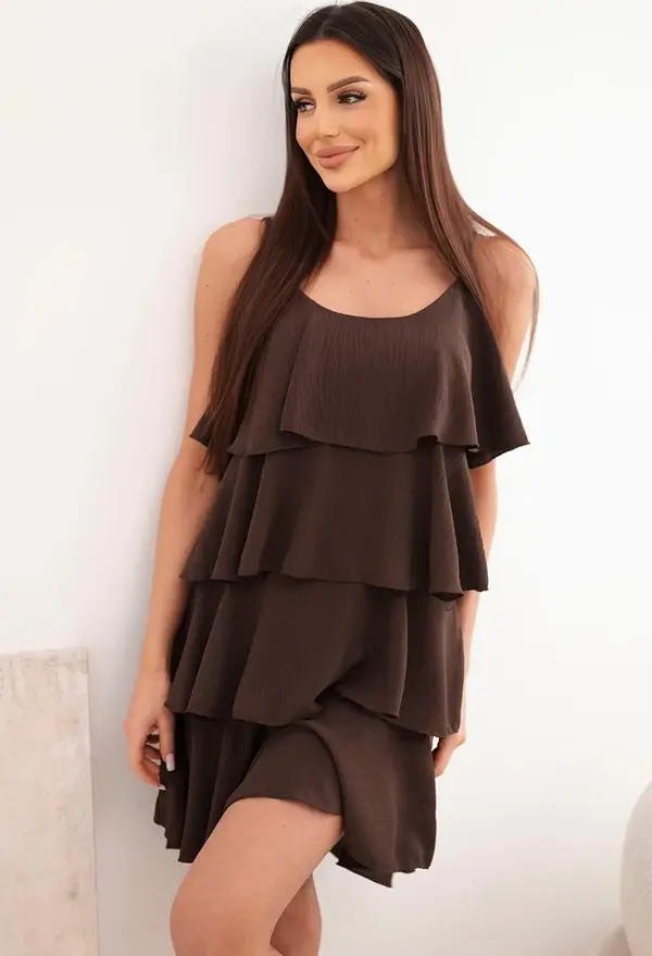 Kesi Włoski Кафява мини рокля Kesi с волани