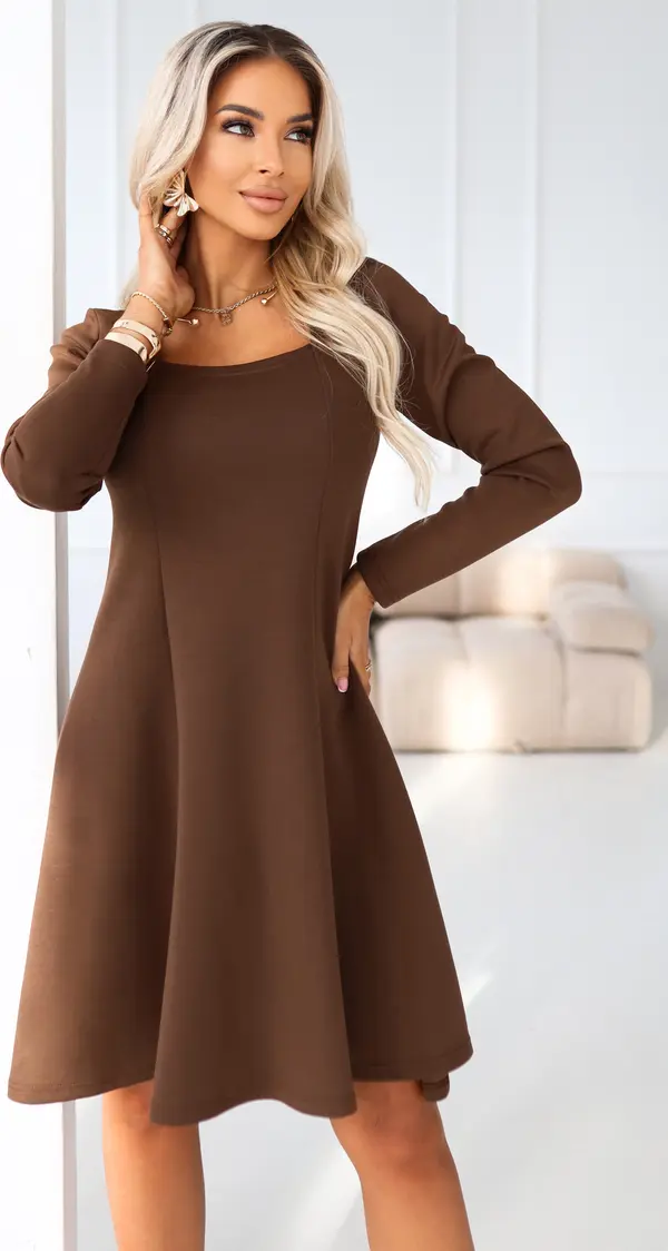 NUMOCO Кафява рокля с дълъг ръкав Ivana