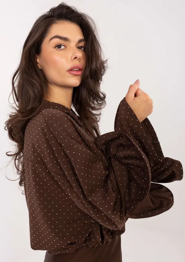 MODA ITALY Кафява шарена блуза с широки ръкави