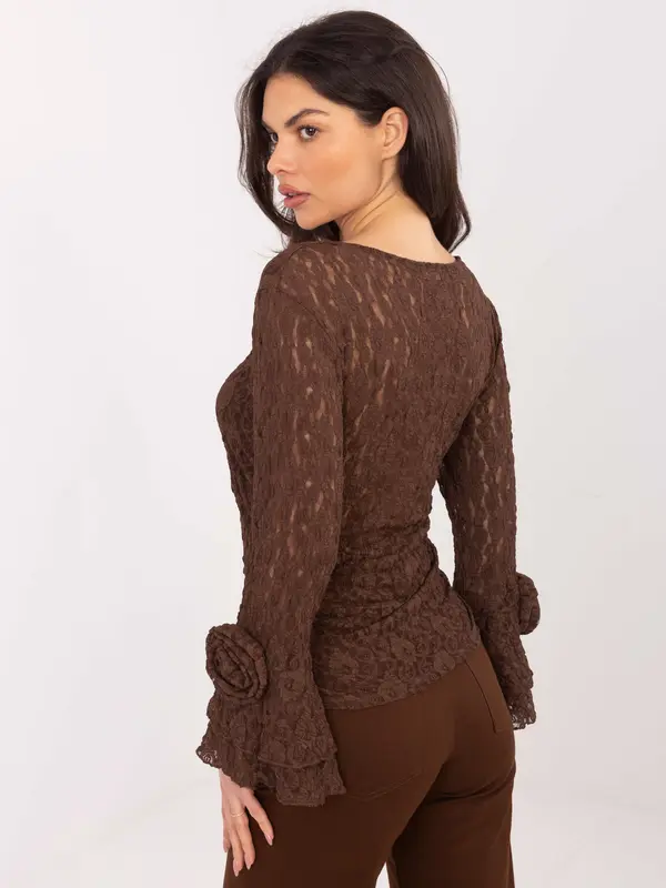 Italy Moda Кафява шарена блуза с волани