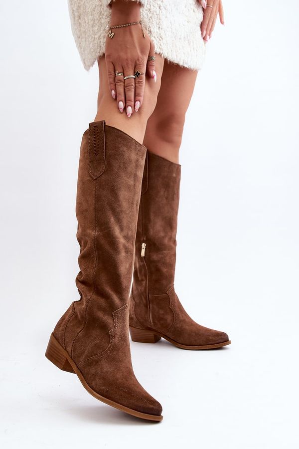 Zazoo Кафяви дамски велурени ботуши Zazoo 3427