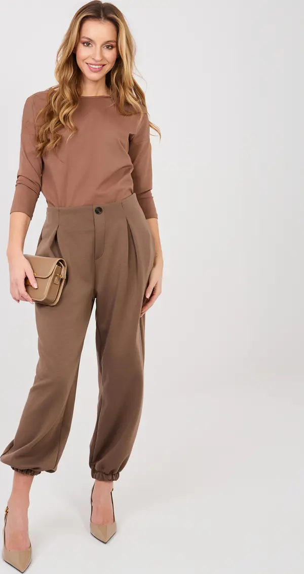 Italy Moda Кафяви трикотажни панталони с плисета