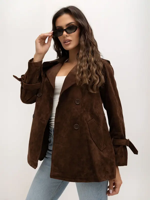 Italy Moda Кафяво късо палто от синтетичен кадифе