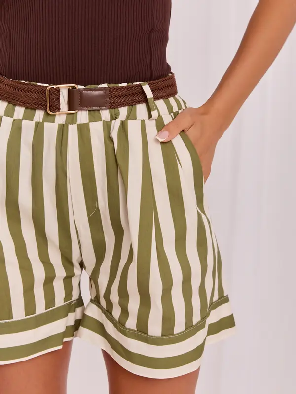 Italy Moda Каки летни шорти с широки крачоли