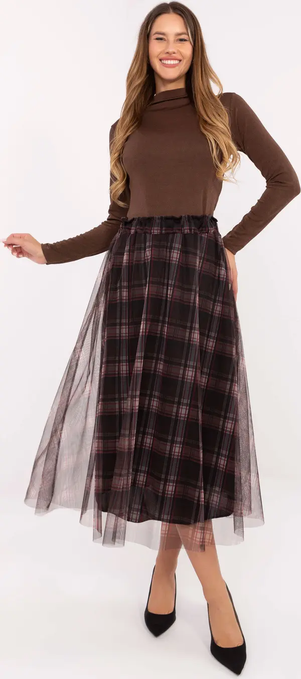 Italy Moda Карирана миди пола с тюл