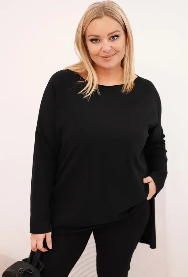 Kesi Kesi Asymmetrical Plus Size women's blouse with long sleeves black