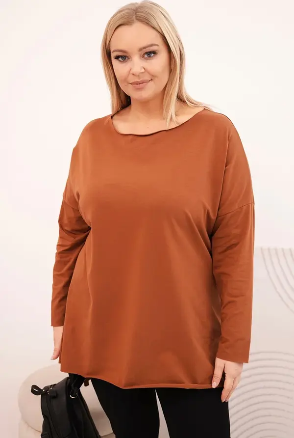 Kesi Kesi Asymmetrical Plus Size women's blouse with long sleeves dark camel
