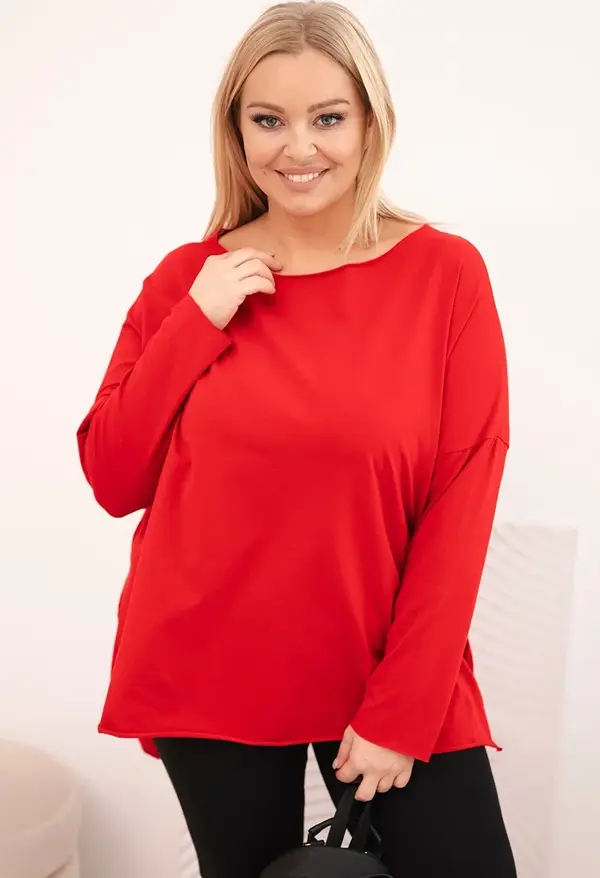 Kesi Kesi Asymmetrical Plus Size women's blouse with long sleeves red