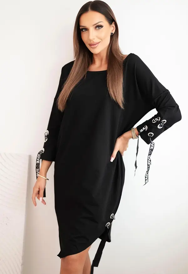 Kesi Kesi Asymmetrical women's dress with decorative ribbons and 3/4 sleeves, color