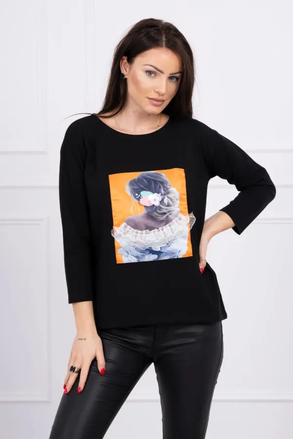 Kesi Kesi Blouse with graphics 3D, lace black