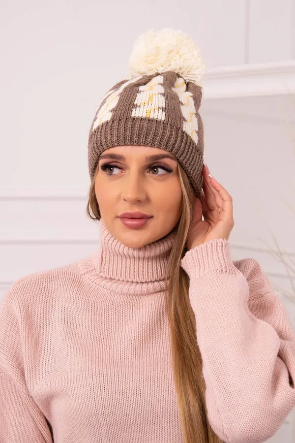 Kesi Kesi Cap with a pompom Rozalia K323 ecru+mocca