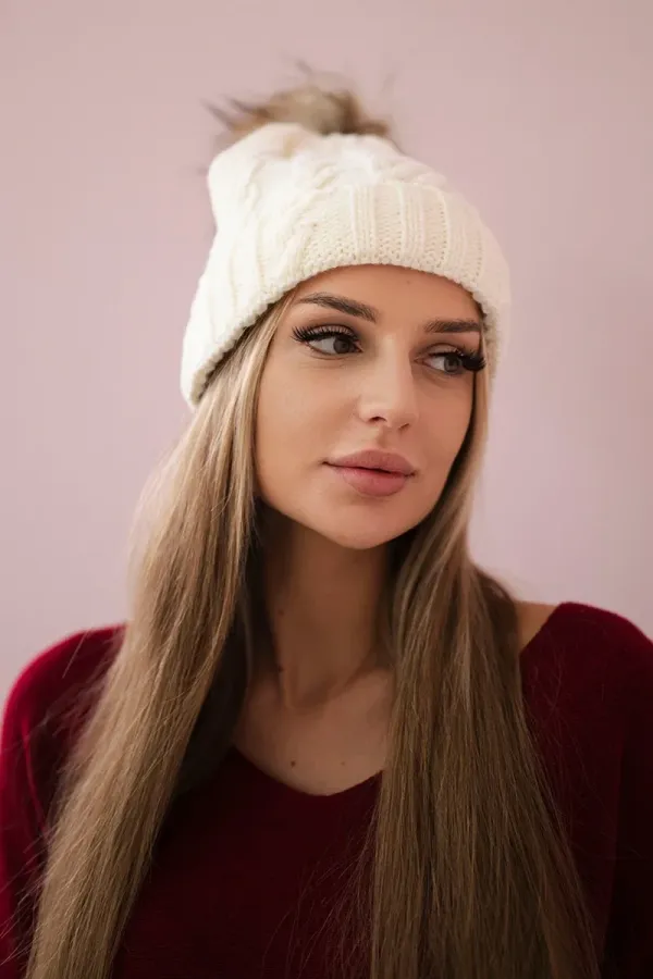 Kesi Kesi Cap with fleece Warkocz K226 ecru