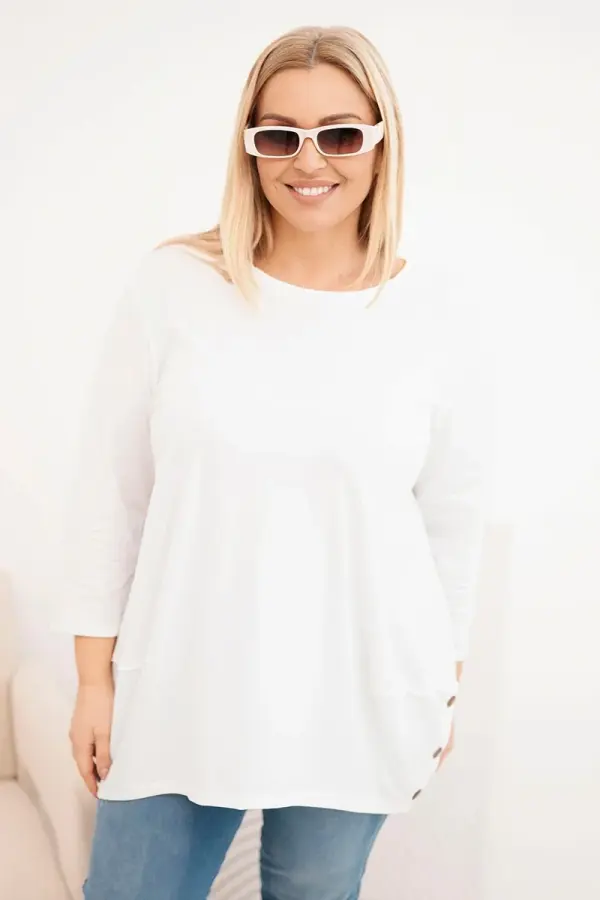 Kesi Kesi Plus Size women's blouse made of cotton with decorative buttons and rolled-up sleeves ecru