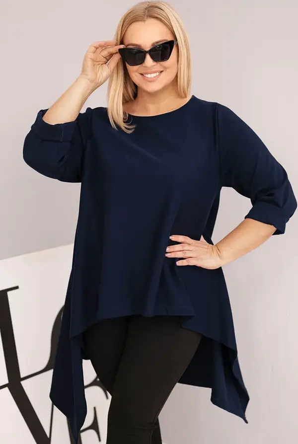 Kesi Kesi Plus Size women's cotton tunic with an asymmetric cut navy blue