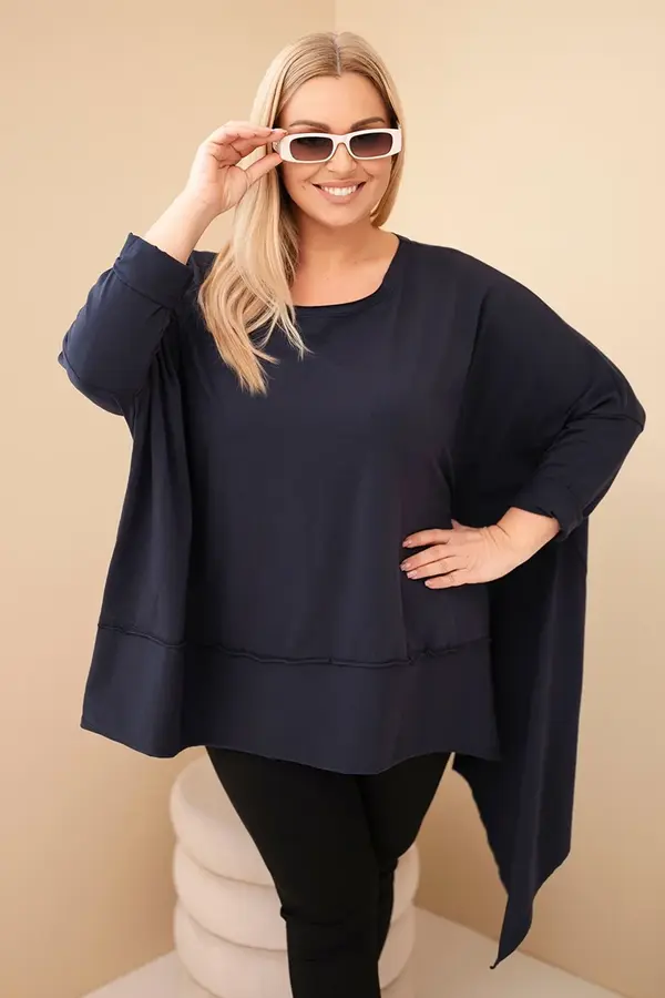 Kesi Włoski Kesi Plus Size women's tunic made of cotton with an asymmetrical bottom navy