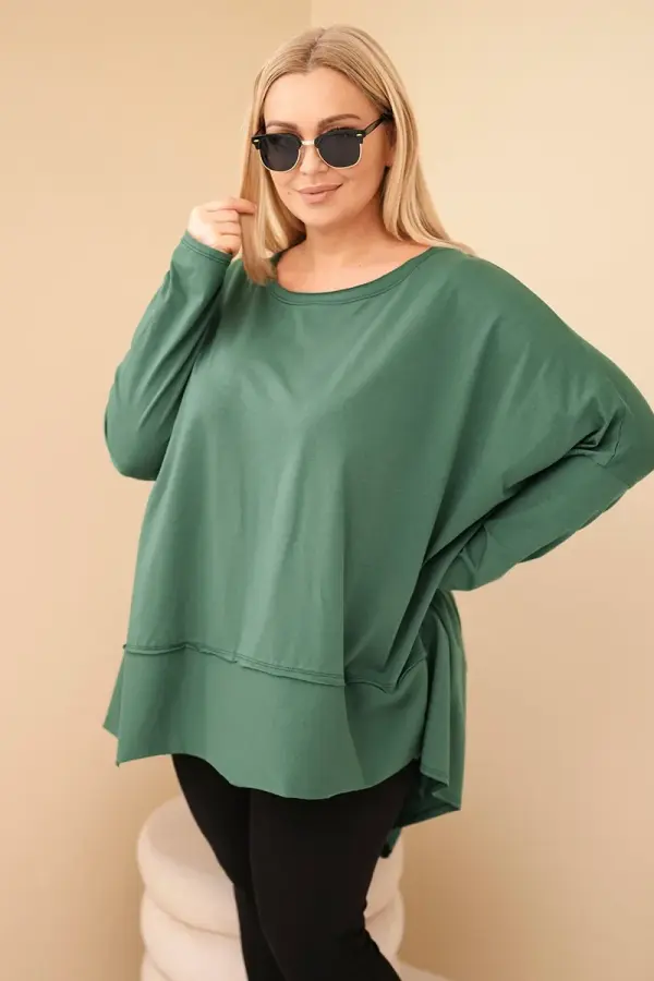 Kesi Włoski Kesi Plus Size women's tunic made of cotton with an asymmetrical hem dark green